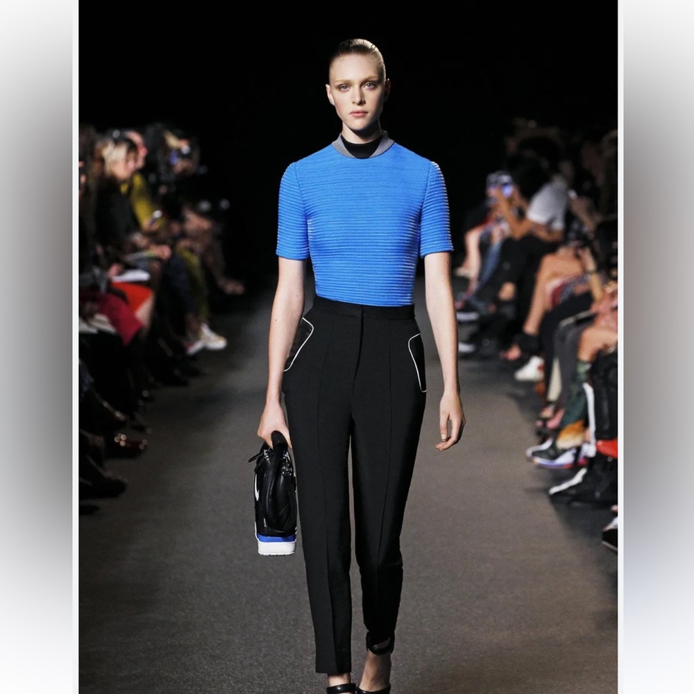 Alexander Wang high waisted black zipper red piping & leather pocket 8 pants - Picture 2 of 14